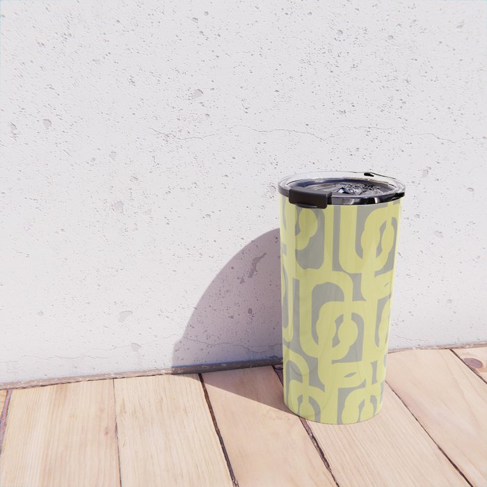 Mid Century Modern Abstract Loop Pattern in Light Linden Yellow and Gray Travel Mug Gallery Image 4