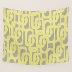 Mid Century Modern Abstract Loop Pattern in Light Linden Yellow and Gray Wall Tapestry Gallery Image 4