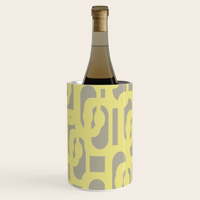Mid Century Modern Abstract Loop Pattern in Light Linden Yellow and Gray Wine Chiller Gallery Image 3
