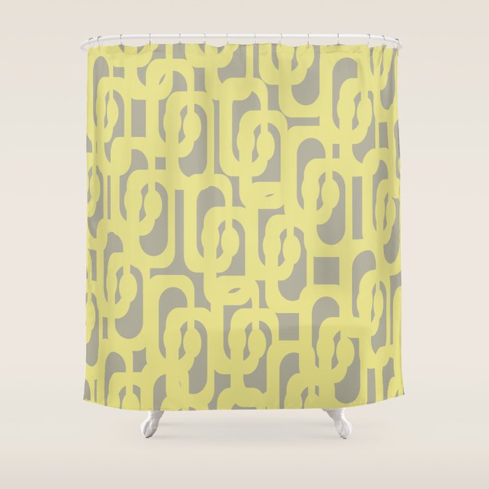 Mid Century Modern Abstract Loop Pattern in Light Linden Yellow and Gray Shower Curtain Gallery Image 1