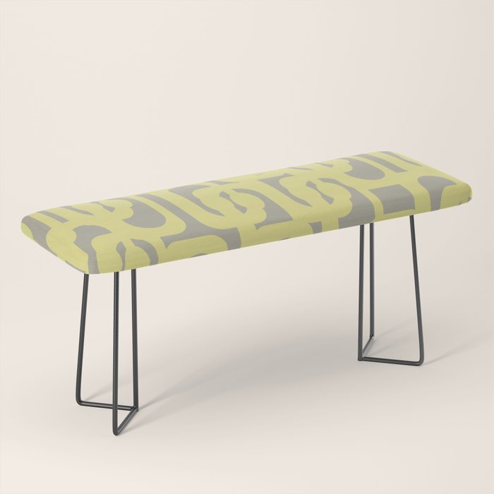 Mid Century Modern Abstract Loop Pattern in Light Linden Yellow and Gray Bench Gallery Image 1