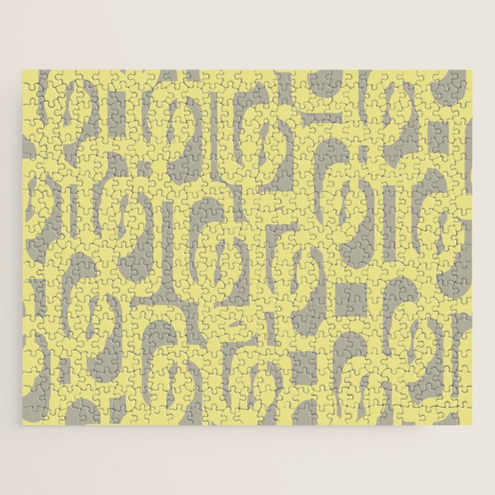 Mid Century Modern Abstract Loop Pattern in Light Linden Yellow and Gray Jigsaw Puzzle Gallery Image 1