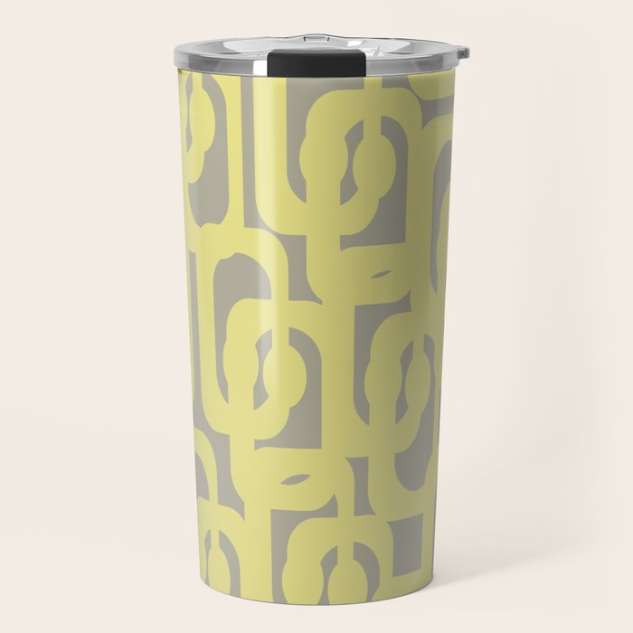 Mid Century Modern Abstract Loop Pattern in Light Linden Yellow and Gray Travel Mug Gallery Image 1