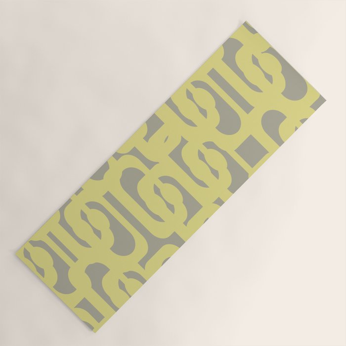 Mid Century Modern Abstract Loop Pattern in Light Linden Yellow and Gray Yoga Mat Gallery Image 1
