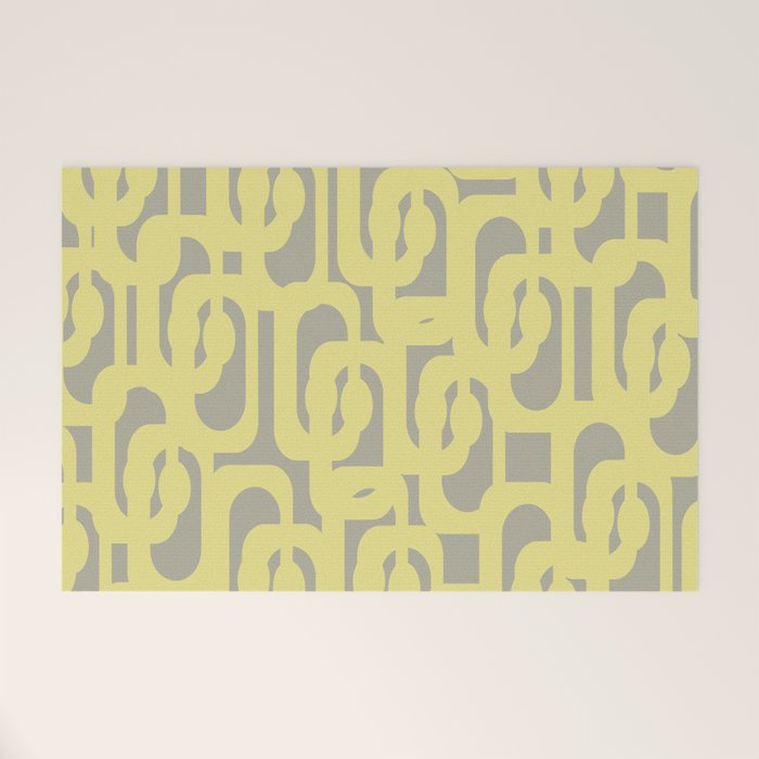 Mid Century Modern Abstract Loop Pattern in Light Linden Yellow and Gray Welcome Mat Gallery Image 1
