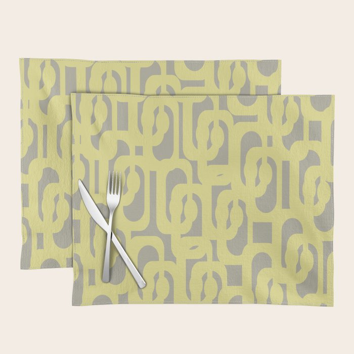 Mid Century Modern Abstract Loop Pattern in Light Linden Yellow and Gray Placemat Gallery Image 1