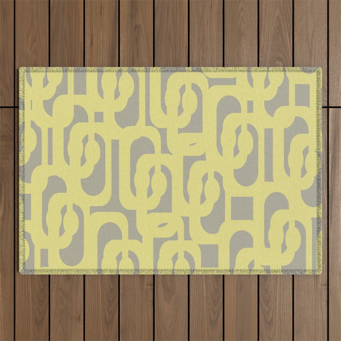 Mid Century Modern Abstract Loop Pattern in Light Linden Yellow and Gray Outdoor Rug Gallery Image 1