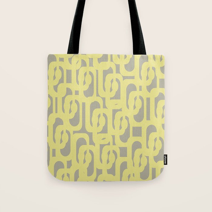Mid Century Modern Abstract Loop Pattern in Light Linden Yellow and Gray Tote Bag Gallery Image 1