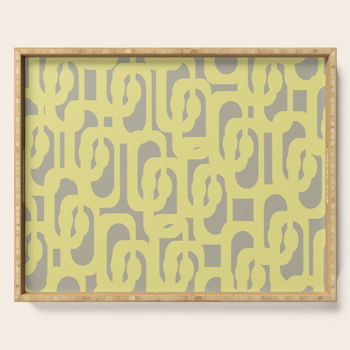 Mid Century Modern Abstract Loop Pattern in Light Linden Yellow and Gray Serving Tray Gallery Image 1