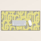 Mid Century Modern Abstract Loop Pattern in Light Linden Yellow and Gray Desk Mat Gallery Image 1