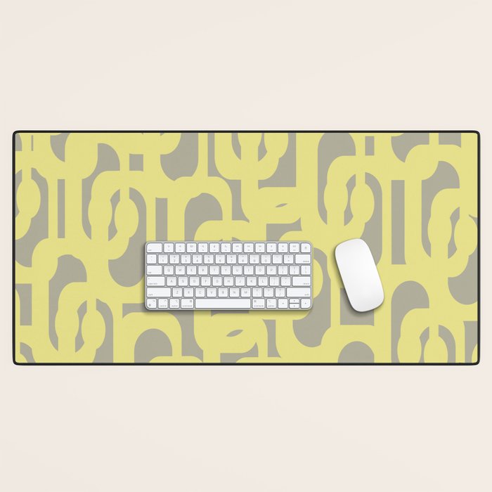 Mid Century Modern Abstract Loop Pattern in Light Linden Yellow and Gray Desk Mat Gallery Image 1
