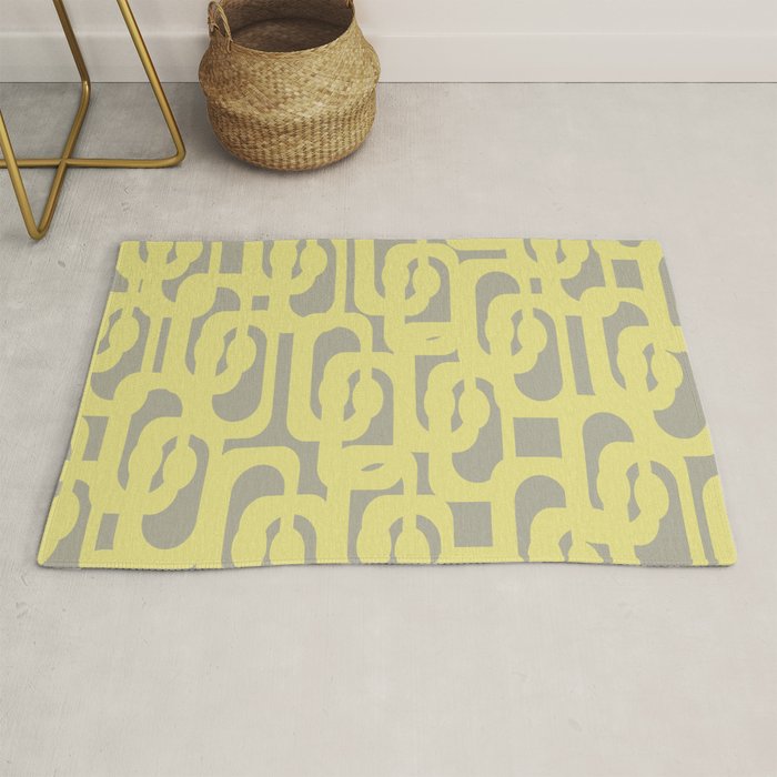 Mid Century Modern Abstract Loop Pattern in Light Linden Yellow and Gray Rug Gallery Image 1