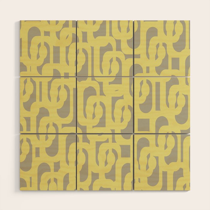 Mid Century Modern Abstract Loop Pattern in Light Linden Yellow and Gray Wood Wall Art Gallery Image 1