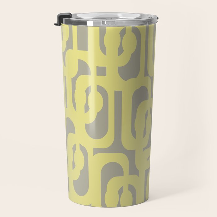 Mid Century Modern Abstract Loop Pattern in Light Linden Yellow and Gray Travel Mug Gallery Image 3