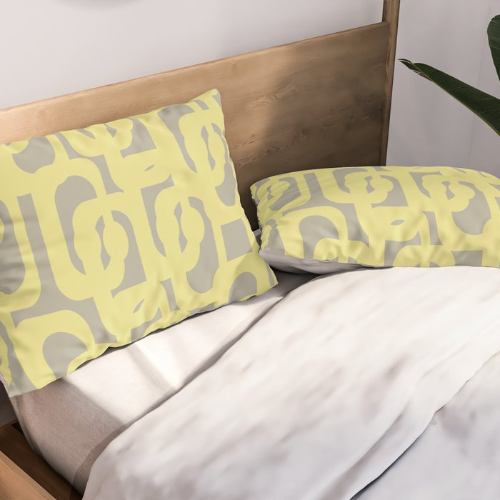 Mid Century Modern Abstract Loop Pattern in Light Linden Yellow and Gray Pillow Sham Gallery Image 2