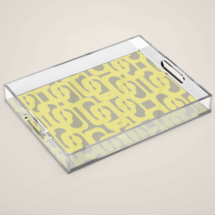 Mid Century Modern Abstract Loop Pattern in Light Linden Yellow and Gray Acrylic Tray Gallery Image 1