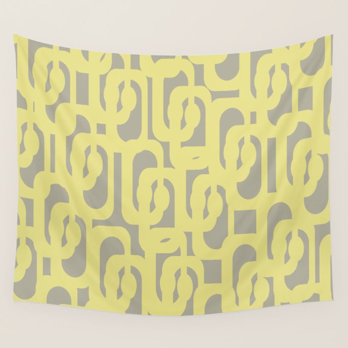 Mid Century Modern Abstract Loop Pattern in Light Linden Yellow and Gray Wall Tapestry Gallery Image 1