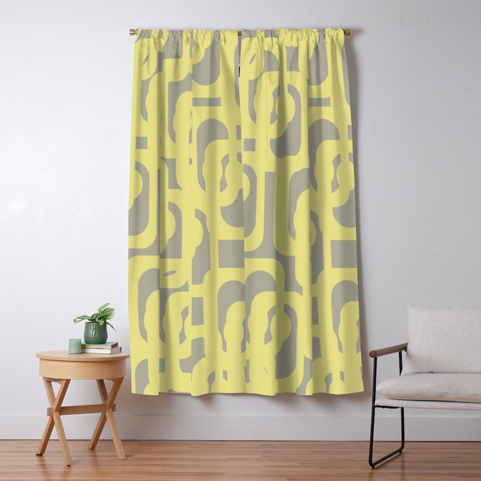 Mid Century Modern Abstract Loop Pattern in Light Linden Yellow and Gray Window Curtain Gallery Image 1
