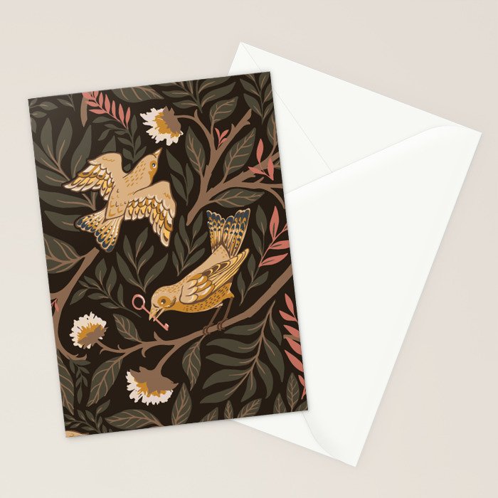 Secret Garden Spring Birds - Forest Green Stationery Card Gallery Image 2