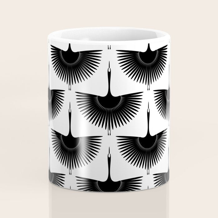 Japanese Crane Ornate Art Deco Monochrome Pattern Coffee Mug Gallery Image 4