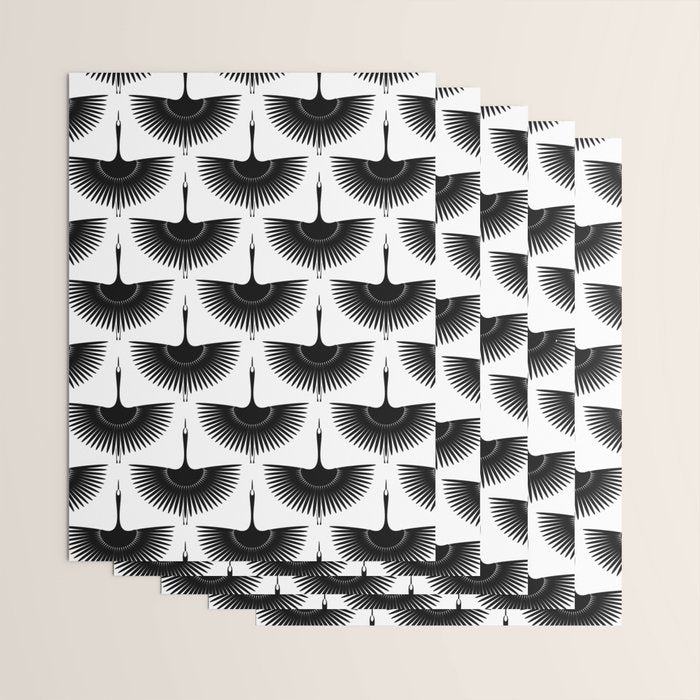 Japanese Crane Ornate Art Deco Monochrome Pattern Wrapping Paper Gallery Image 3