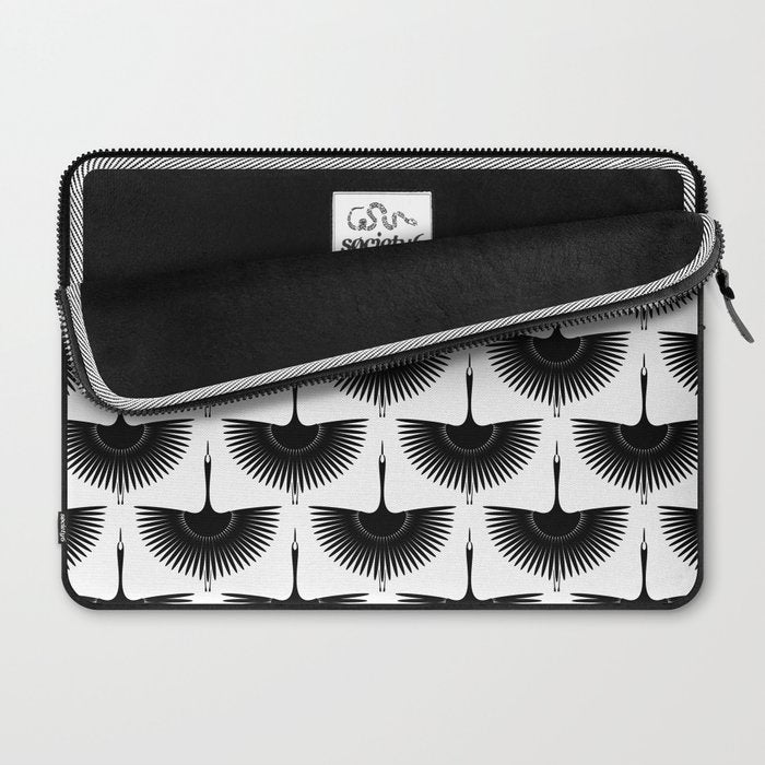 Japanese Crane Ornate Art Deco Monochrome Pattern Laptop Sleeve Gallery Image 2