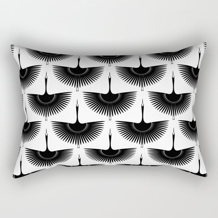 Japanese Crane Ornate Art Deco Monochrome Pattern Rectangular Pillow Gallery Image 1