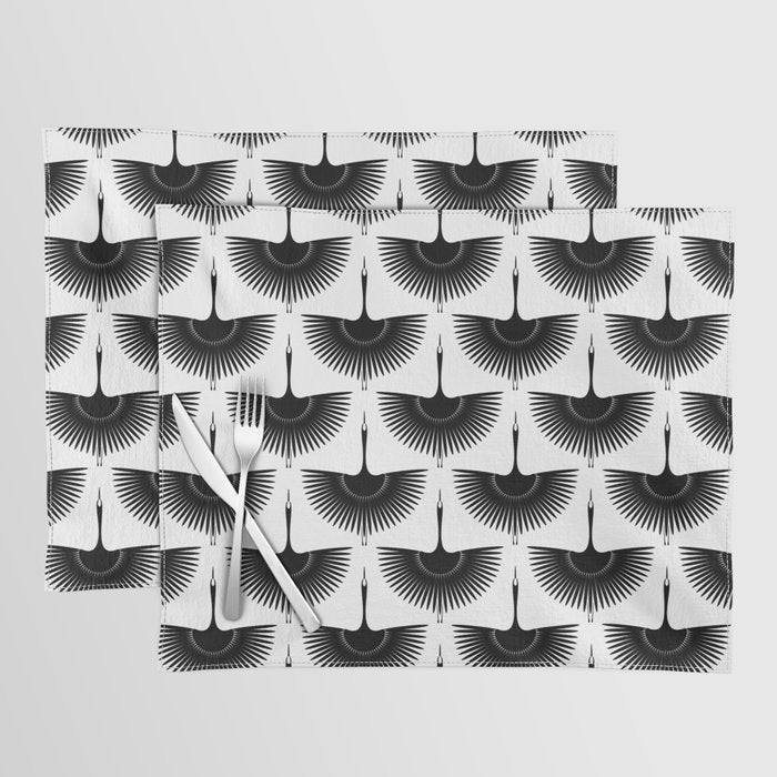 Japanese Crane Ornate Art Deco Monochrome Pattern Placemat Gallery Image 1