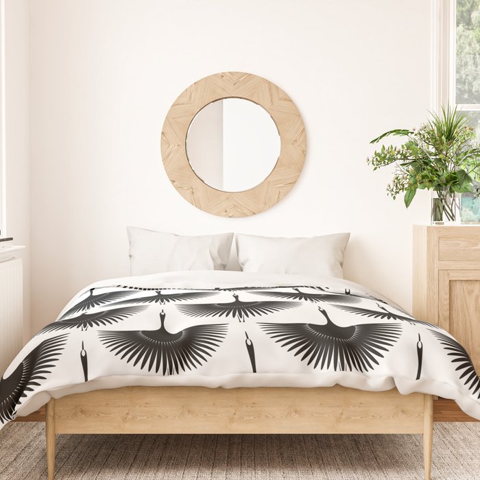 Japanese Crane Ornate Art Deco Monochrome Pattern Duvet Cover Gallery Image 3