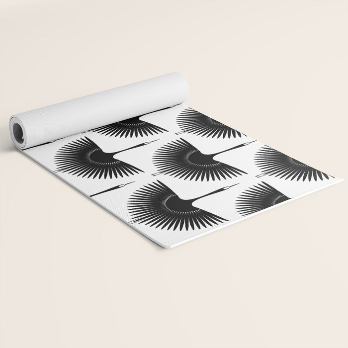 Japanese Crane Ornate Art Deco Monochrome Pattern Yoga Mat Gallery Image 2