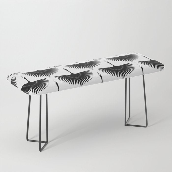 Japanese Crane Ornate Art Deco Monochrome Pattern Bench Gallery Image 1
