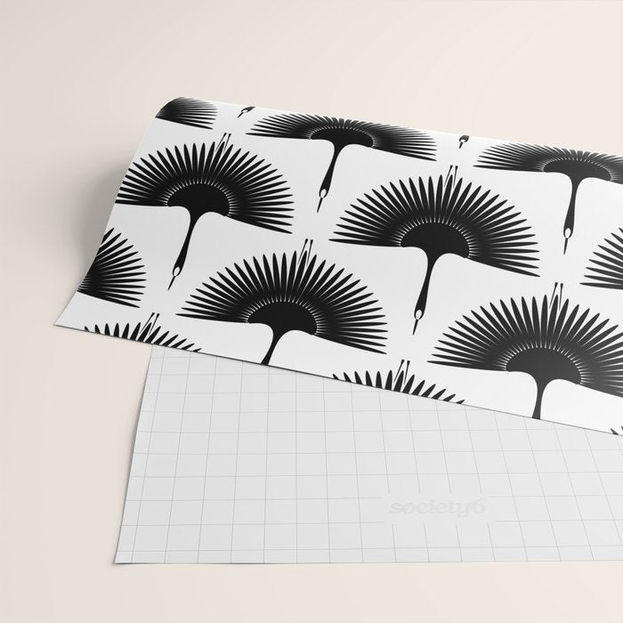 Japanese Crane Ornate Art Deco Monochrome Pattern Wrapping Paper Gallery Image 2