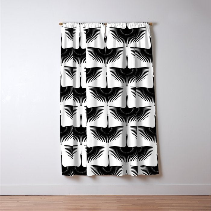 Japanese Crane Ornate Art Deco Monochrome Pattern Window Curtain Gallery Image 3