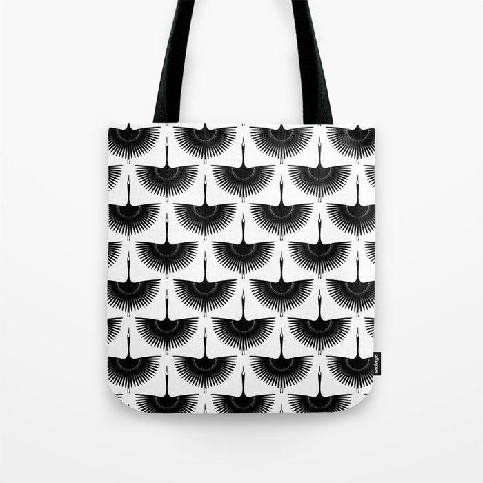 Japanese Crane Ornate Art Deco Monochrome Pattern Tote Bag Gallery Image 1
