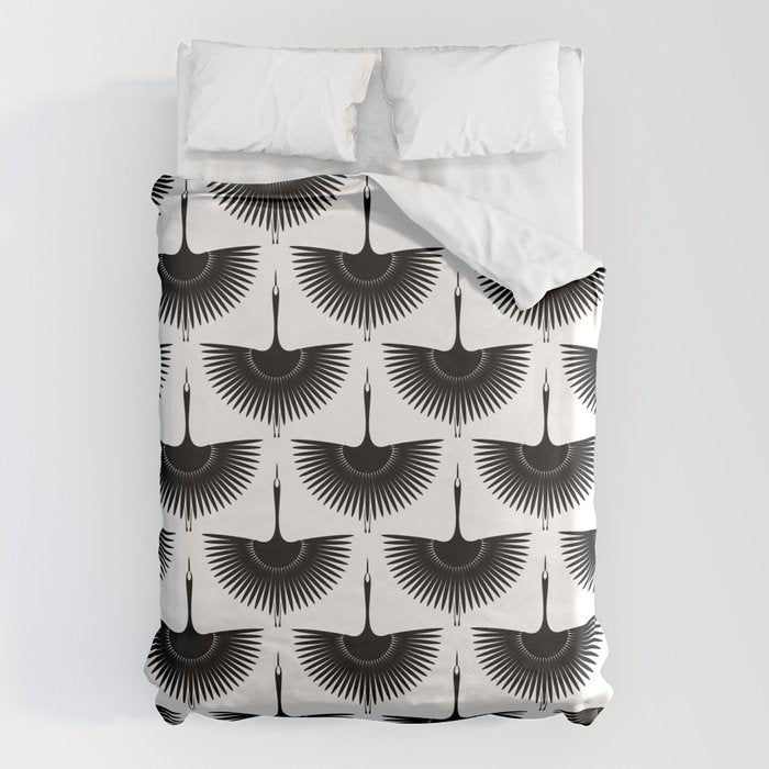 Japanese Crane Ornate Art Deco Monochrome Pattern Duvet Cover Gallery Image 6