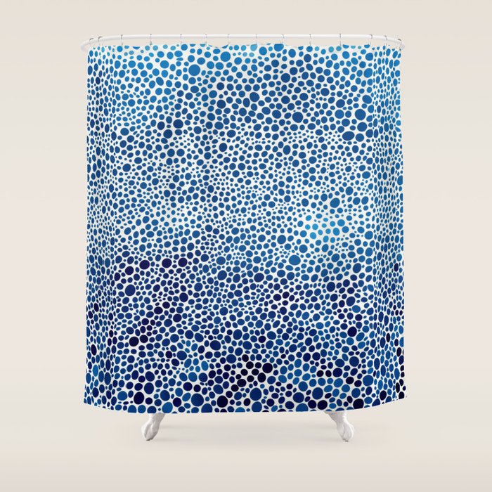 Japanese Art Navy Blue Wall Art Polkadot Abstract Print maximalist Wall Art Wabi Sabi Poster Shower Curtain Gallery Image 1