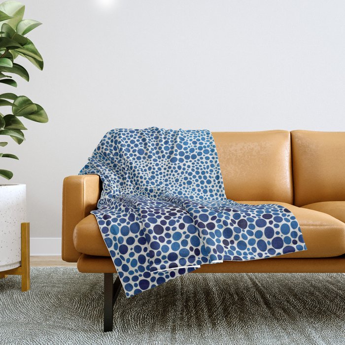 Japanese Art Navy Blue Wall Art Polkadot Abstract Print maximalist Wall Art Wabi Sabi Poster Throw Blanket Gallery Image 1