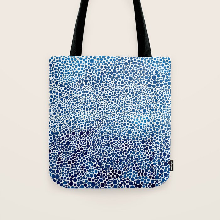Japanese Art Navy Blue Wall Art Polkadot Abstract Print maximalist Wall Art Wabi Sabi Poster Tote Bag Gallery Image 1