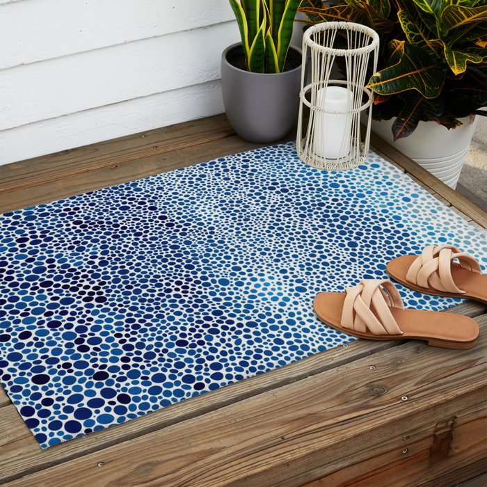 Japanese Art Navy Blue Wall Art Polkadot Abstract Print maximalist Wall Art Wabi Sabi Poster Outdoor Rug Gallery Image 2