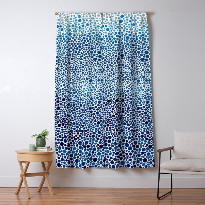 Japanese Art Navy Blue Wall Art Polkadot Abstract Print maximalist Wall Art Wabi Sabi Poster Window Curtain Gallery Image 5