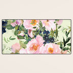 Floral Watercolor Rose Garden, Mint Green and Pink Desk Mat Gallery Image 3