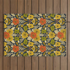 Modern Floral Pattern in Orange, Yellow, Green & Navy Outdoor Rug Gallery Image 1