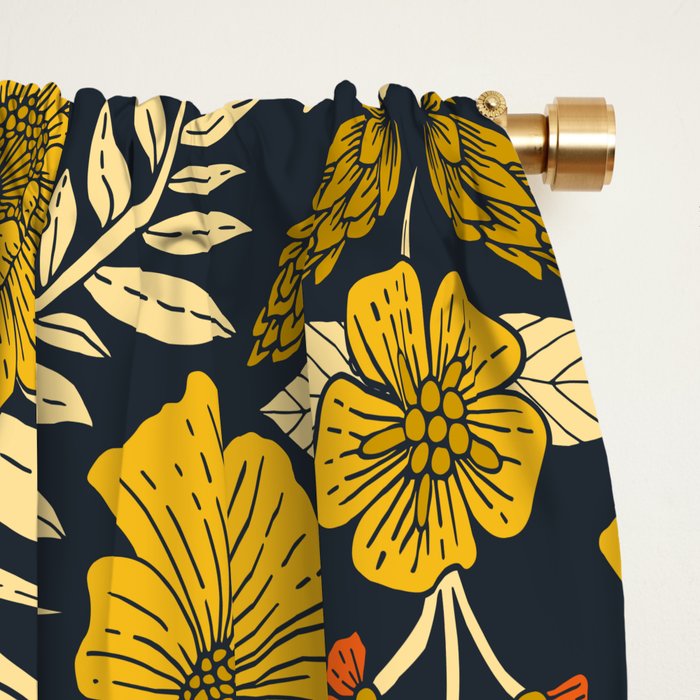 Modern Floral Pattern in Orange, Yellow, Green & Navy Window Curtain Gallery Image 2