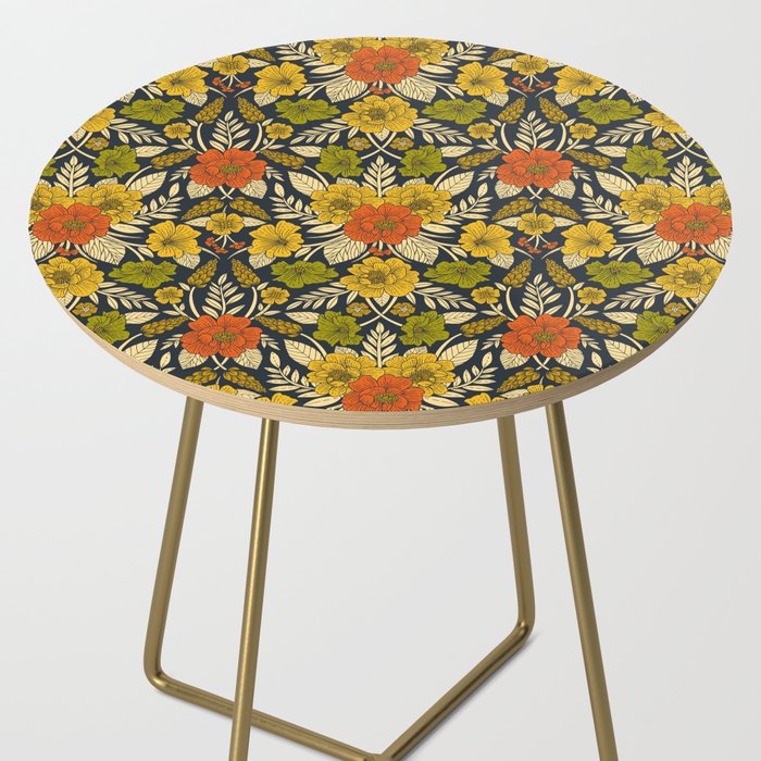 Modern Floral Pattern in Orange, Yellow, Green & Navy Side Table Gallery Image 2