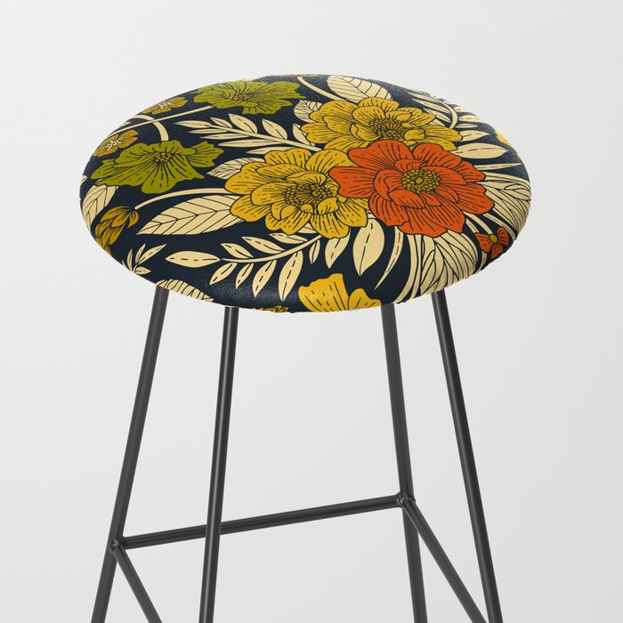 Modern Floral Pattern in Orange, Yellow, Green & Navy Stool Gallery Image 2