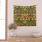 Modern Floral Pattern in Orange, Yellow, Green & Navy Wall Tapestry Gallery Image 2