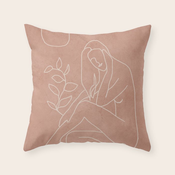 Engraved Nude Line I Throw Pillow Gallery Image 1