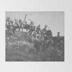 Oglala War Party Native American Oglala tribe in full headdress black and white photograph Throw Blanket Gallery Image 2
