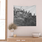 Oglala War Party Native American Oglala tribe in full headdress black and white photograph Wall Tapestry Gallery Image 2