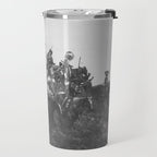 Oglala War Party Native American Oglala tribe in full headdress black and white photograph Travel Mug Gallery Image 2